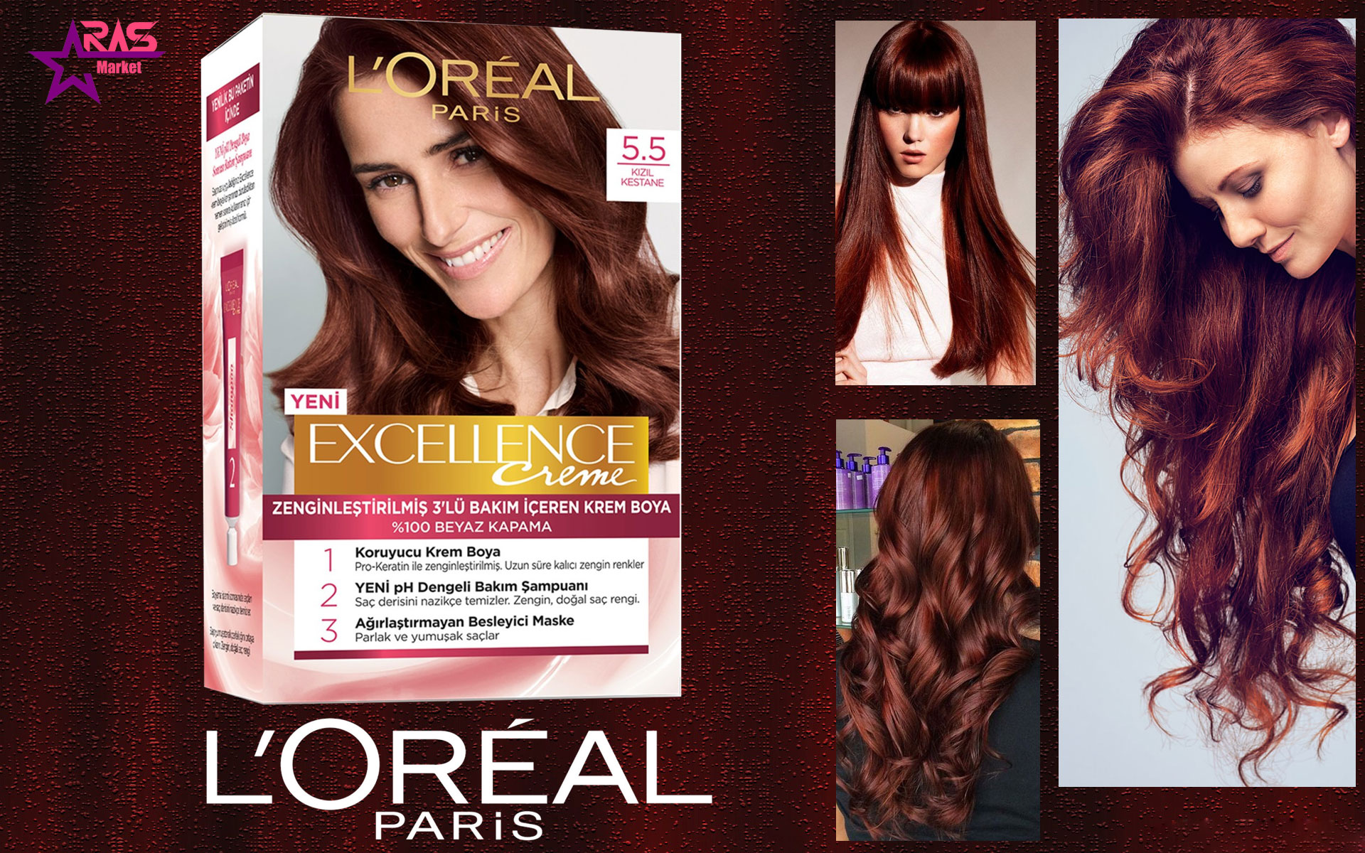 کیت رنگ مو لورآل سری Excellence شماره 5.5 ، خرید اینترنتی محصولات شوینده و بهداشتی ، بهداشت بانوان ، loreal