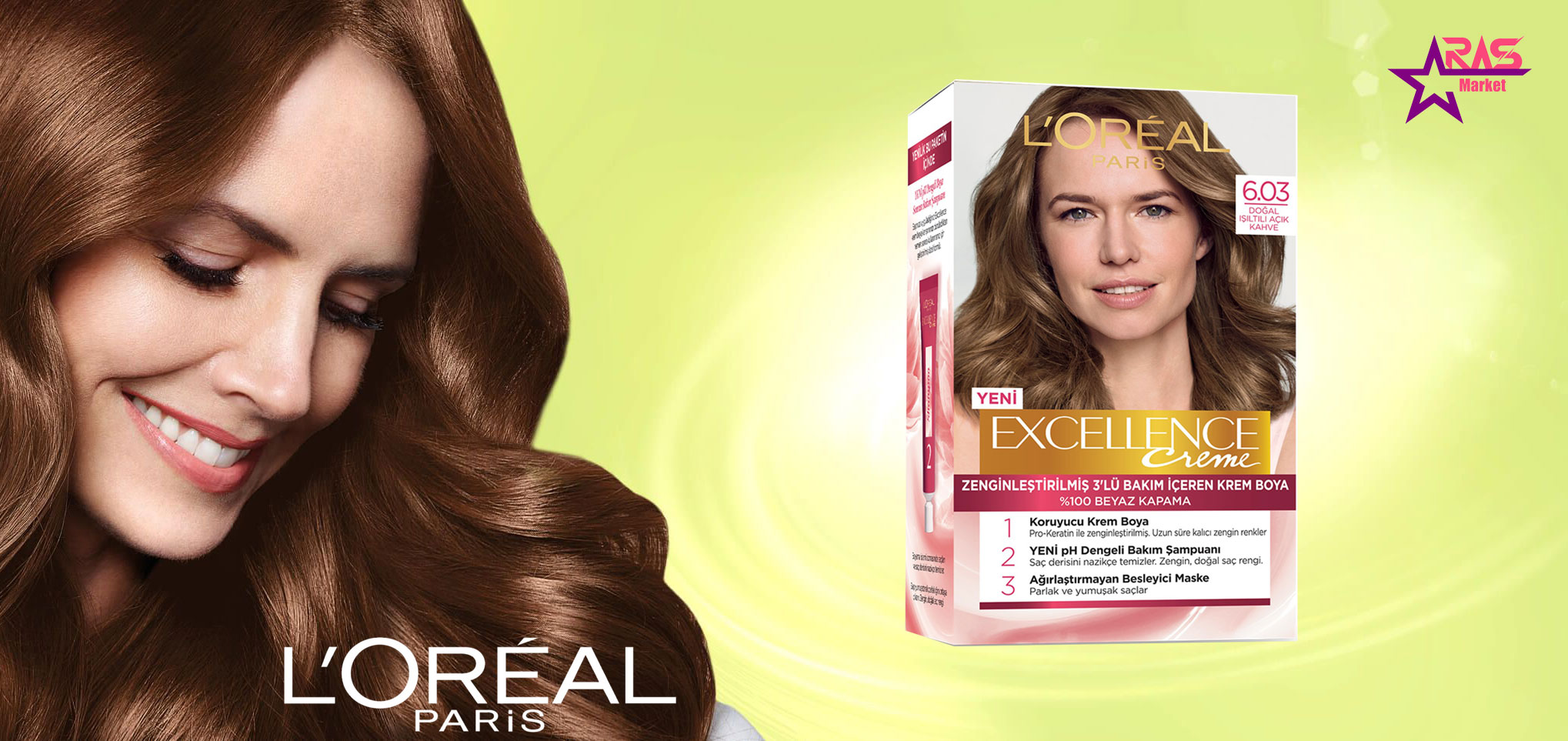 کیت رنگ مو لورآل سری Excellence شماره 6.03 ، خرید اینترنتی محصولات شوینده و بهداشتی ، بهداشت بانوان ، ارس مارکت
