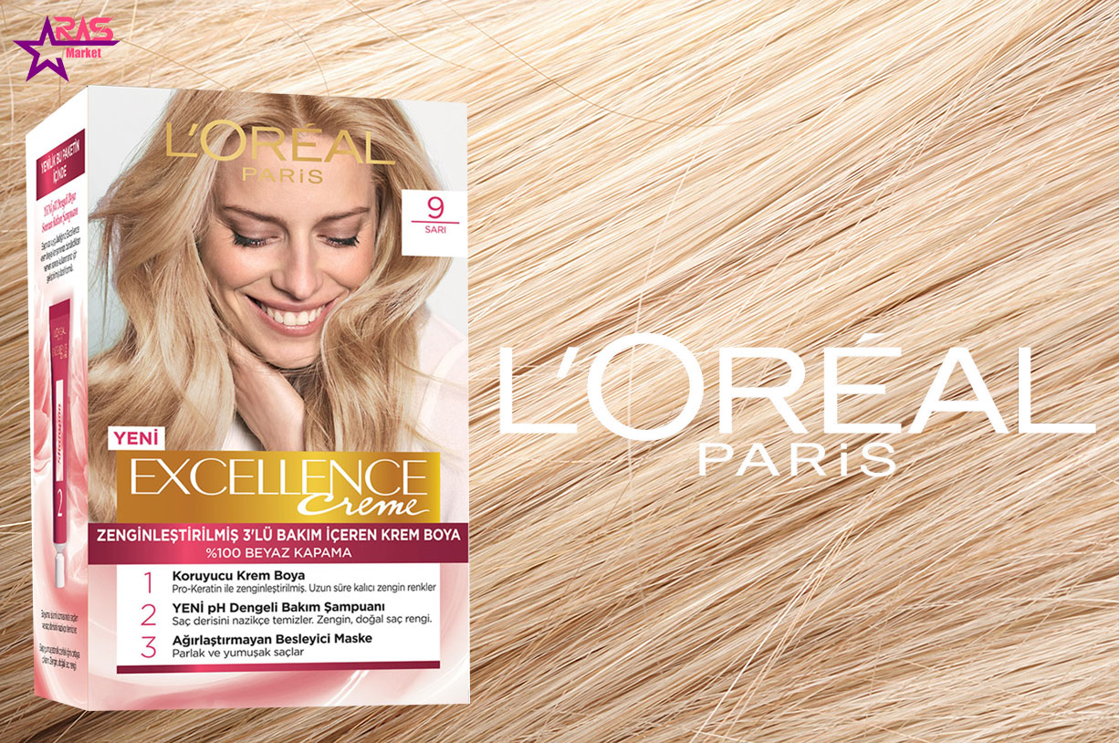 کیت رنگ مو لورآل سری Excellence شماره 9 ، خرید اینترنتی محصولات شوینده و بهداشتی ، بهداشت بانوان