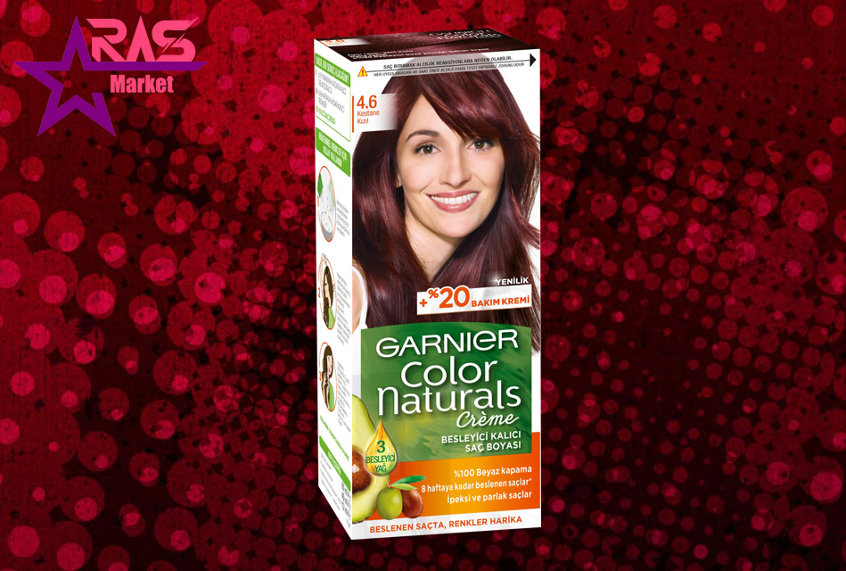 کیت رنگ مو گارنیر سری Color Naturals شماره 4.6 ، خرید اینترنتی محصولات شوینده و بهداشتی ، ارس مارکت