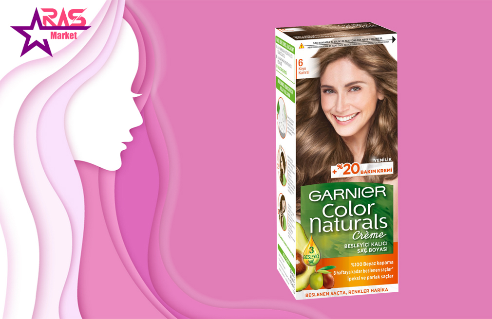 کیت رنگ مو گارنیر سری Color Naturals شماره 6 ، خرید اینترنتی محصولات شوینده و بهداشتی ، بهداشت بانوان