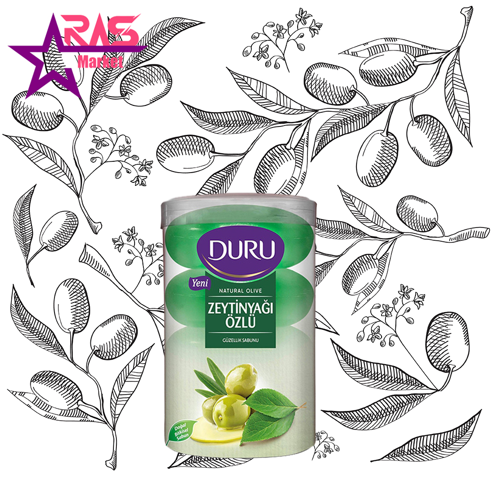 صابون دورو مدل Natural Olive حاوی عصاره روغن زیتون 4 عددی ، صابون حمام دورو با عصاره زیتون ، ارس مارکت