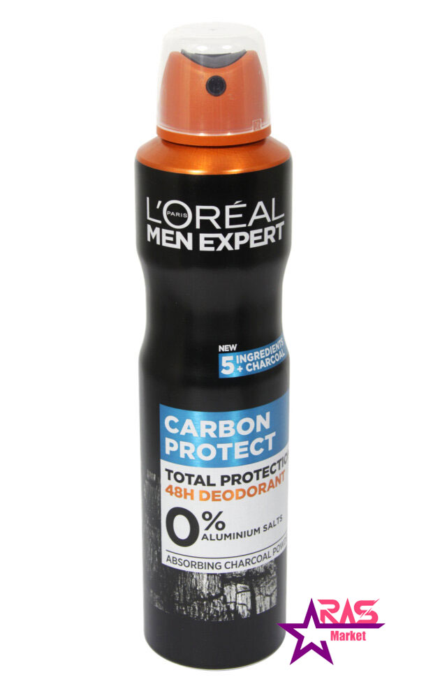 اسپری ضد تعریق لورآل سری Men Expert مدل Carbon Protect مردانه 250 میلی لیتر ، اسپری دئودورانت مردانه لورآل