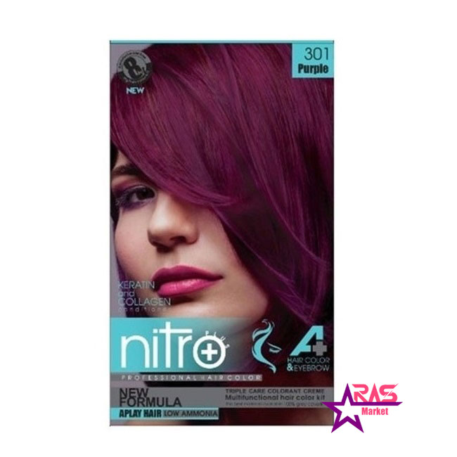 خرید اینترنتی کیت رنگ مو و ابرو نیترو پلاس مدل +A شماره 301 – ارغوانی