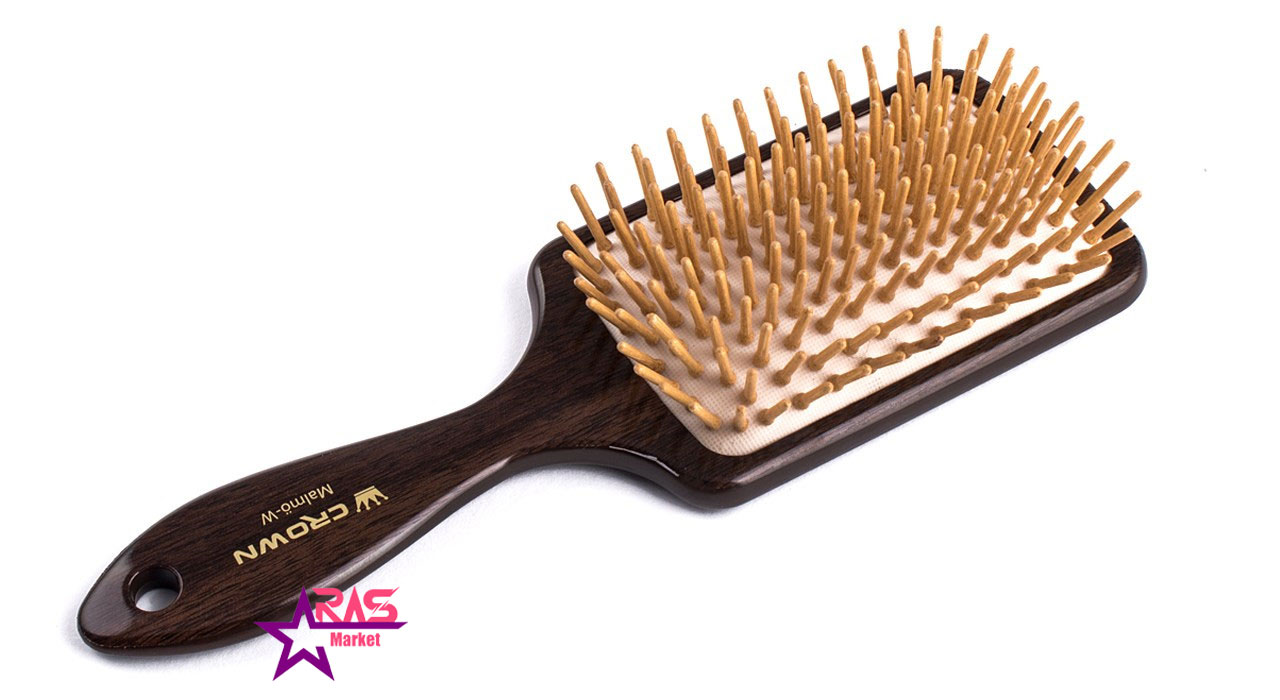 روش استفاده از برس مو کراون مدل مالمو طرح چوب رنگ قهوه ای تیره