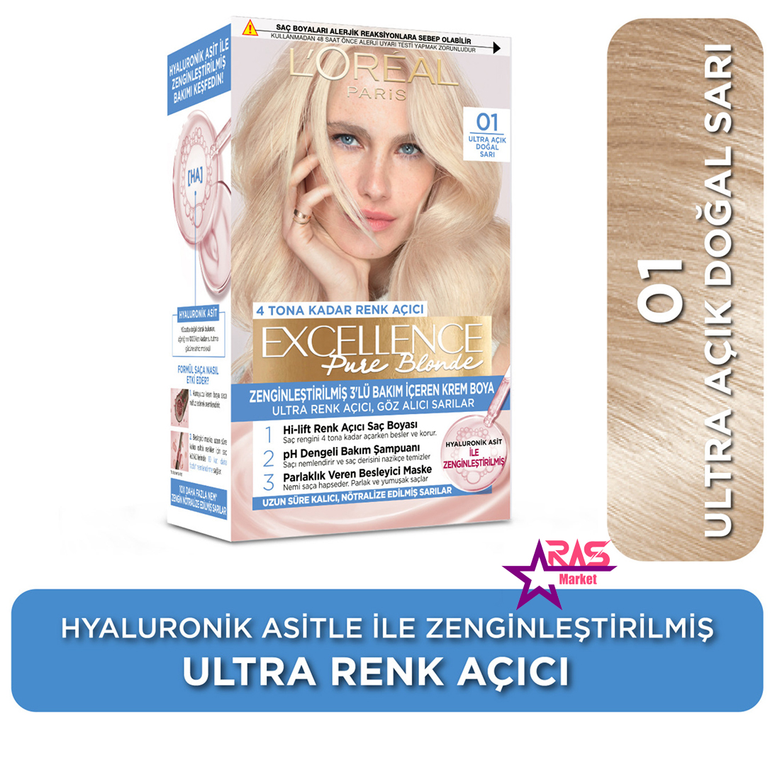 رنگ موی لورال 01 زرد طبیعی خیلی روشن سری Excellence Pure Blonde