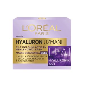 کرم شب آبرسان لورآل مدل Hyaluron Uzmani حاوی هیالورونیک اسید ضد چروک و مرطوب کننده قوی 50 میلی‌لیتر